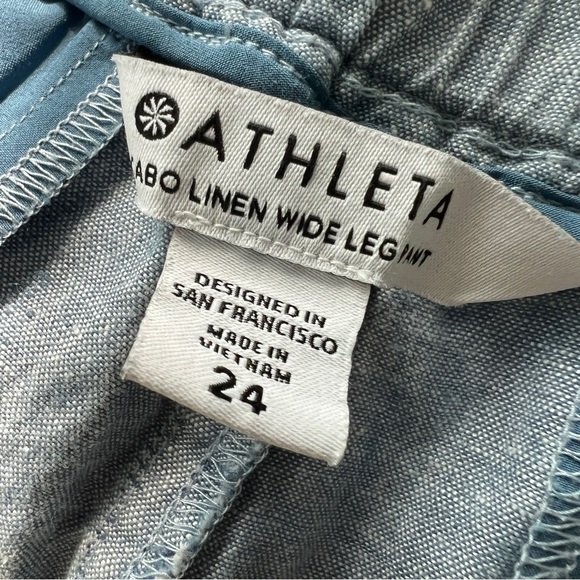 ATHLETA Cabo Linen Wide Leg Zip-Pocket Drawstring Pants Chambray Blue Size 24 - Picture 5 of 12